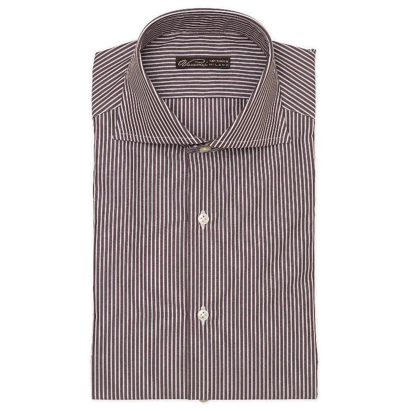 VANNUCCI Milano Dark Brown Striped Cotton Dress Shirt EU 38 NEW US 15