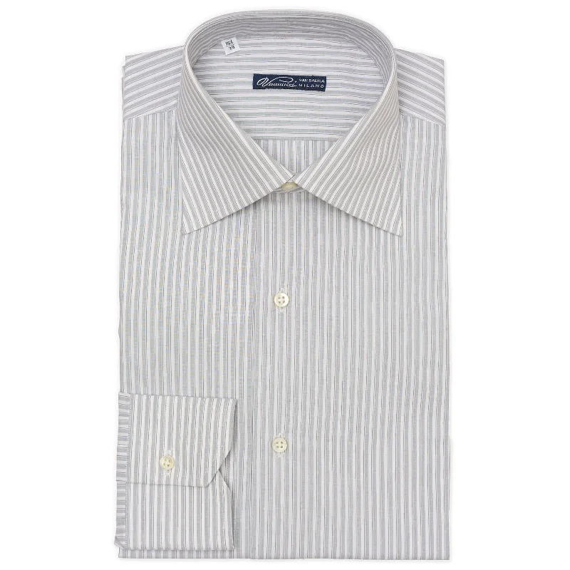 VANNUCCI Milano Gray-White Striped Cotton Dress Shirt EU 39 NEW US 15.5