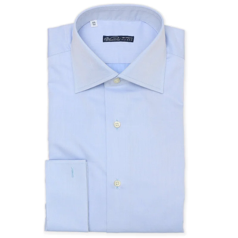 VANNUCCI Milano Light Blue Twill Cotton French Cuff Dress Shirt NEW