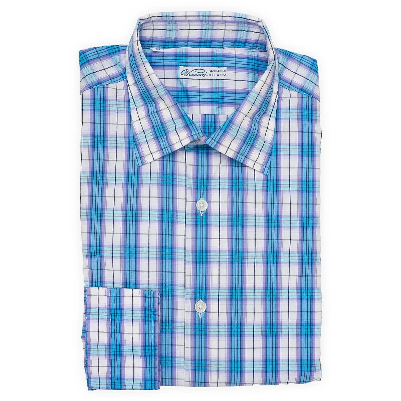 VANNUCCI Milano Multicolor Plaid Poplin Stretch Casual Shirt NEW