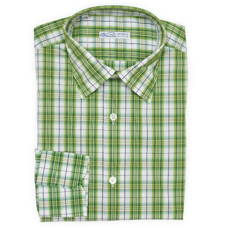 VANNUCCI Milano Multicolor Plaid Poplin Stretch Shirt NEW