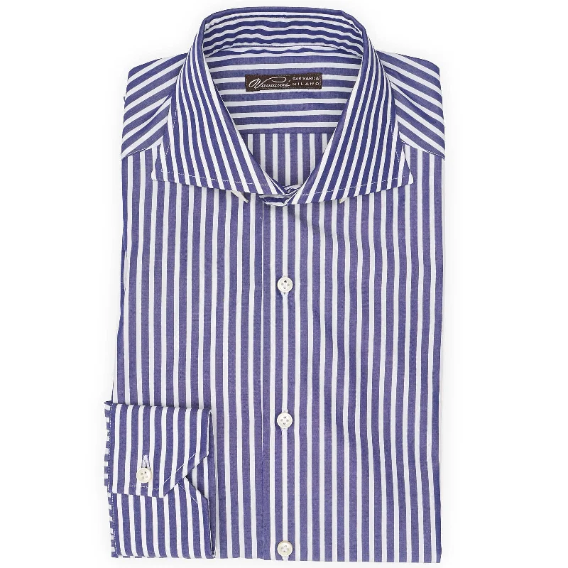 VANNUCCI Milano Navy Blue Madras Striped Cotton Dress Shirt EU 37 NEW US 14.5