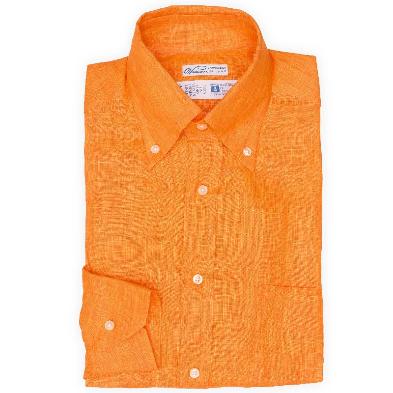 VANNUCCI Milano Orange Masters of Linen Dress Shirt EU S NEW US 15