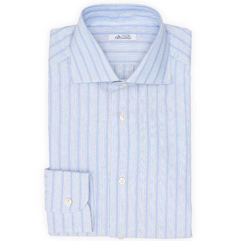 VANNUCCI Milano Sky Blue Striped Broadcloth Cotton Dress Shirt EU 38 NEW US 15