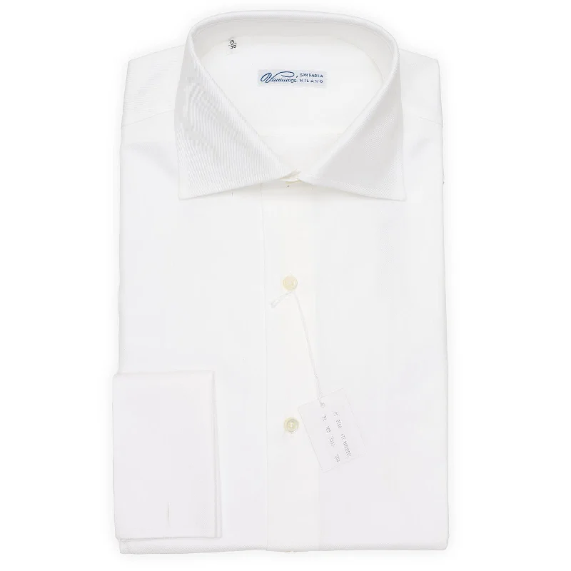 VANNUCCI Milano White Twill Cotton French Cuff Dress Shirt EU 38 NEW US 15