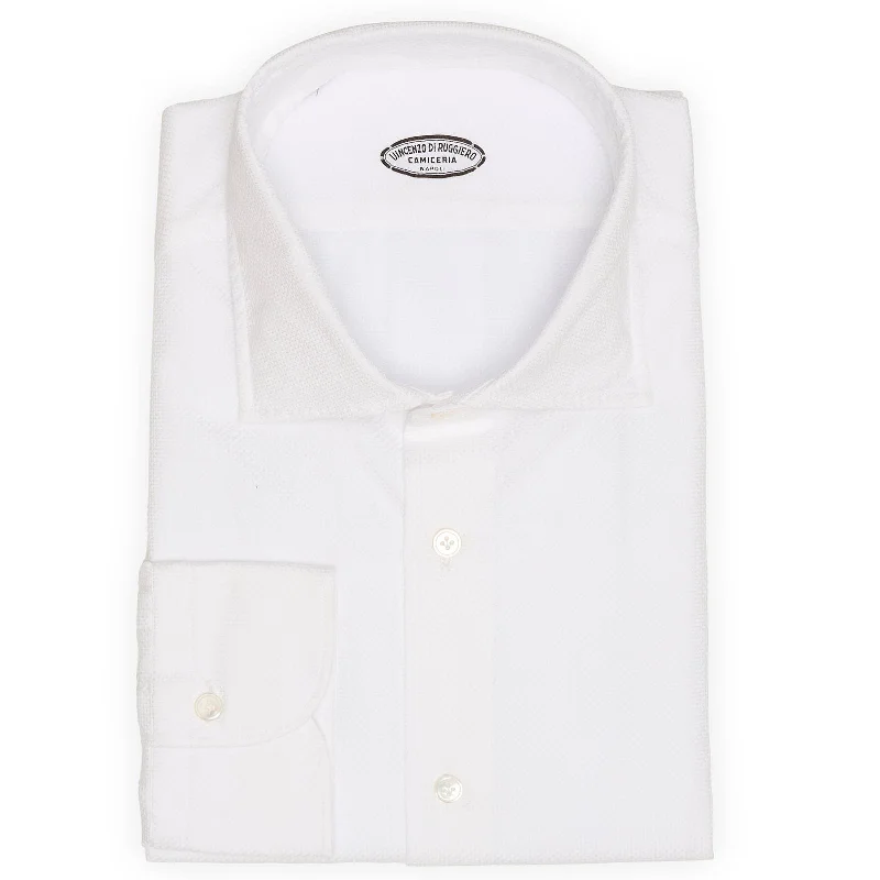 VINCENZO DI RUGGIERO Handmade White Cotton Dress Shirt EU 45 NEW US 18