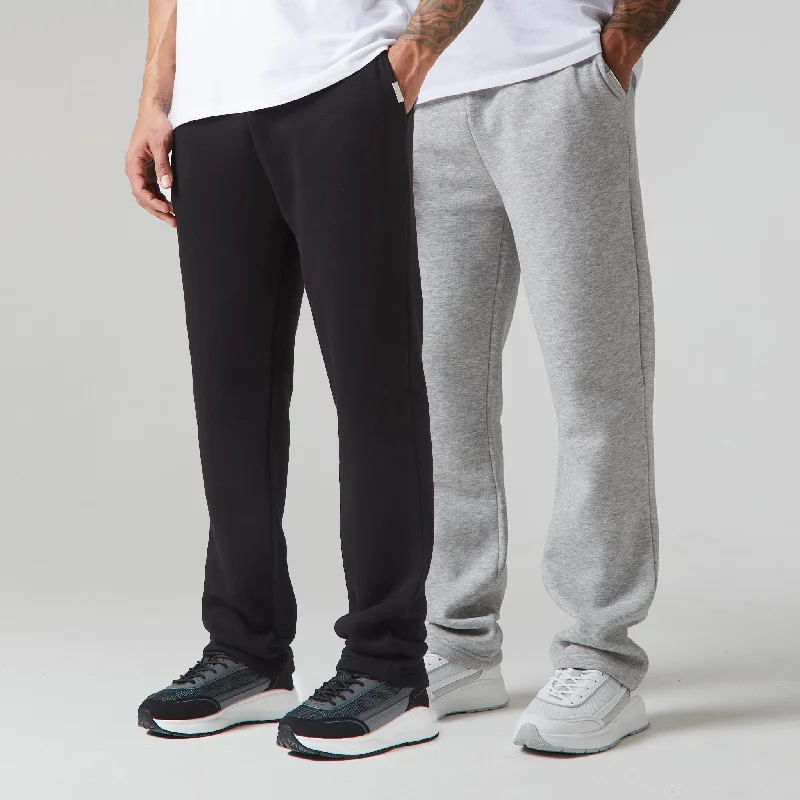 2-Pack Relaxed Fit Open Hem Joggers | Black / Grey Marl