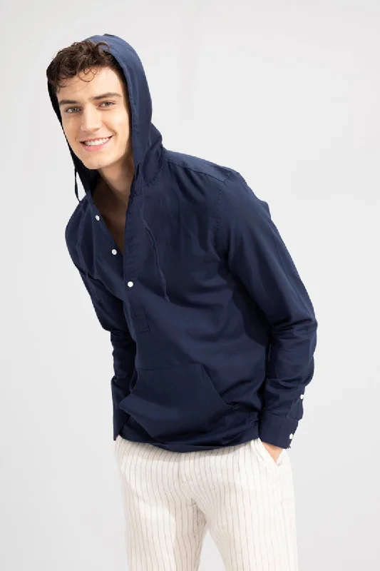 Brezee Linen Navy Hoodie Shirt