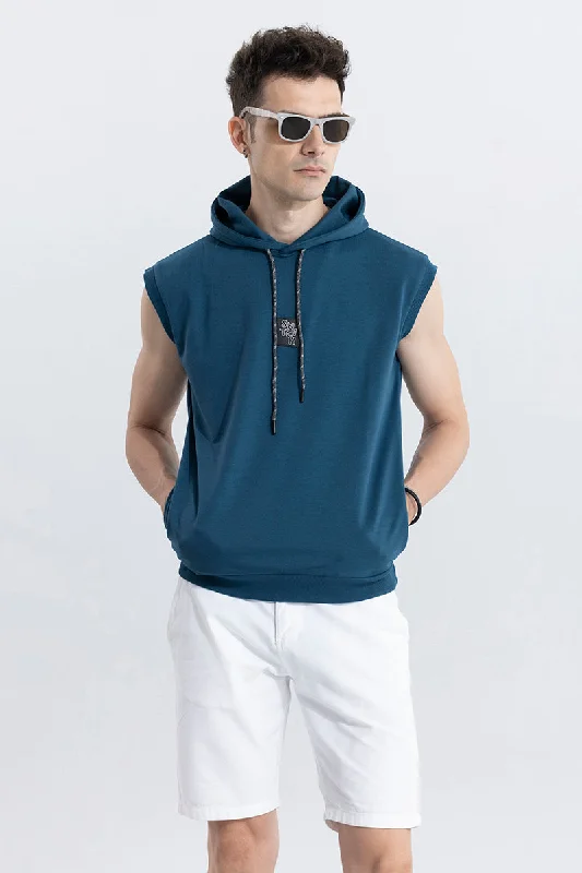 Logotype Blue Sleeveless Hoodie