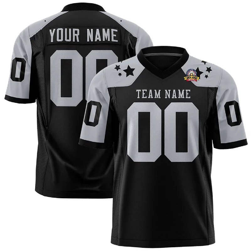 Custom Black Gray Personalized Shoulder Star Pattern Authentic Football Jersey