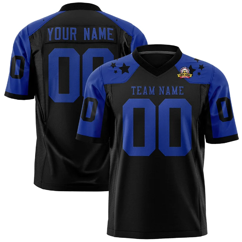 Custom Black Royal Personalized Shoulder Star Pattern Authentic Football Jersey