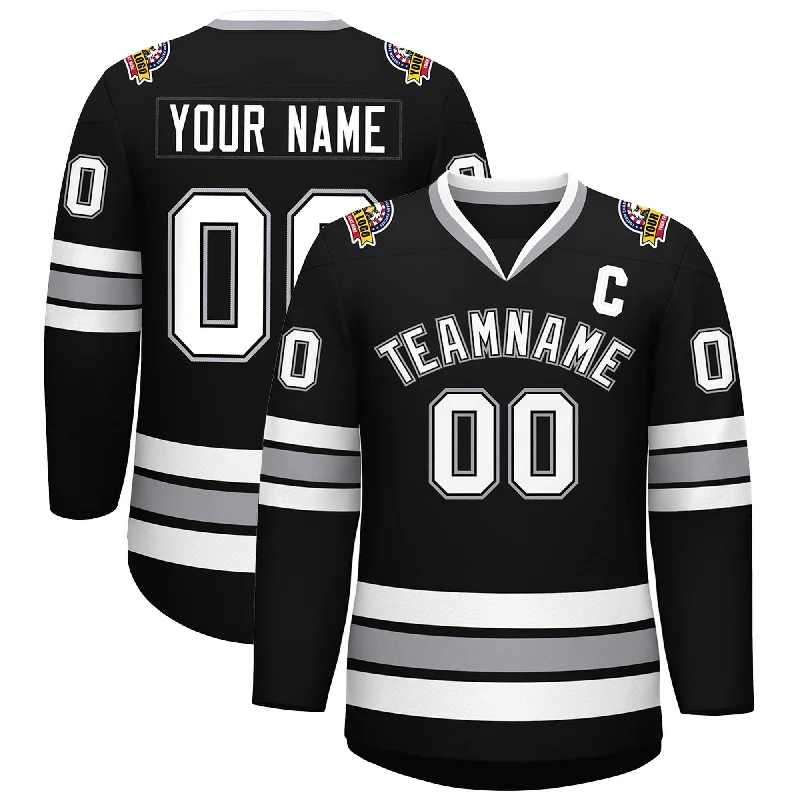 Custom Black White Black-Gray Classic Style Hockey Jersey