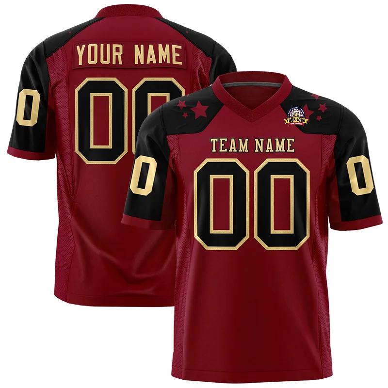 Custom Crimson Khaki Personalized Shoulder Star Pattern Authentic Football Jersey