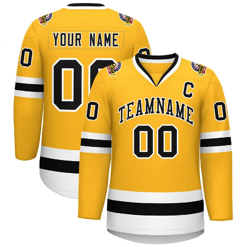 Custom Gold Black-White Classic Style Hockey Jersey