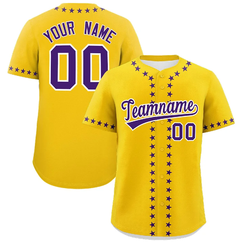 Custom Gold Purple Star Ribbing Authentic Baseball Jersey