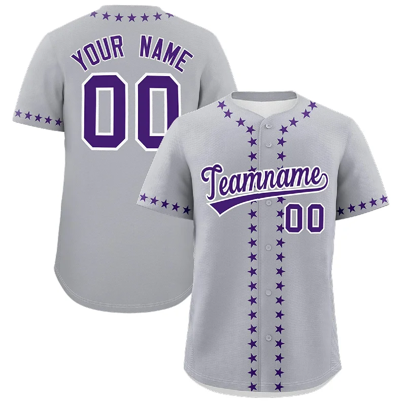 Custom Gray Purple Star Ribbing Authentic Baseball Jersey