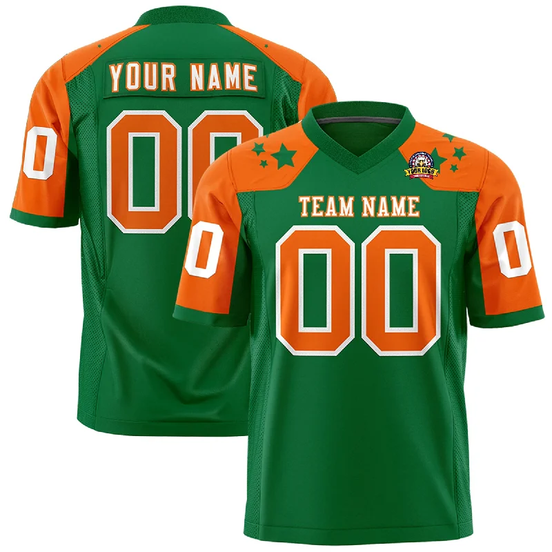 Custom Kelly Green Orange Personalized Shoulder Star Pattern Authentic Football Jersey