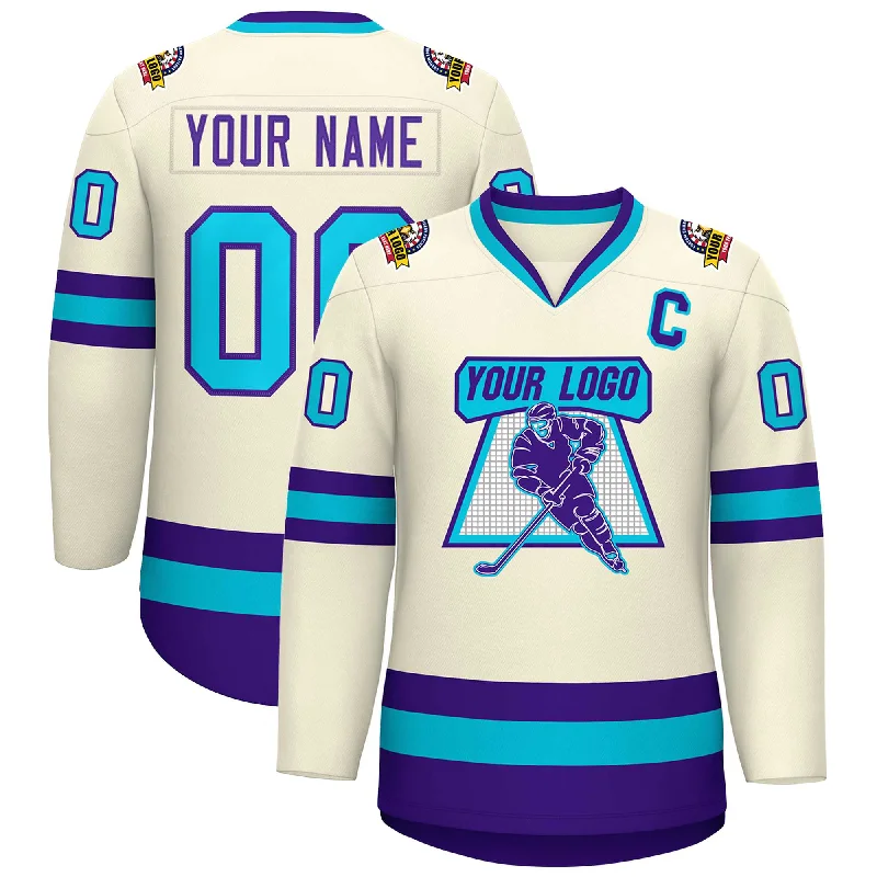 Custom Khaki Purple-Light Blue Classic Style Hockey Jersey