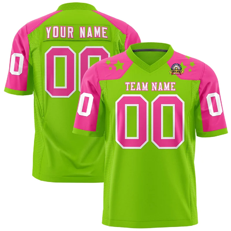 Custom Neon Green Pink Personalized Shoulder Star Pattern Authentic Football Jersey