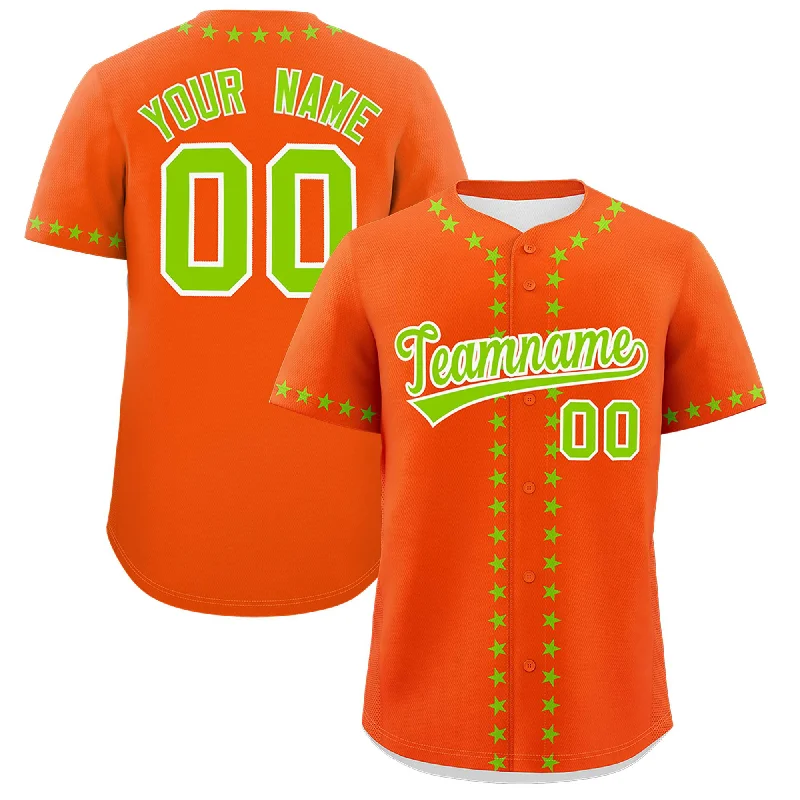 Custom Orange Neon Green Star Ribbing Authentic Baseball Jersey