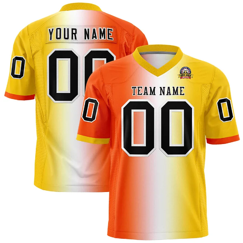 Custom Orange White-Gold Personalized Gradient Fashion Authentic Football Jersey