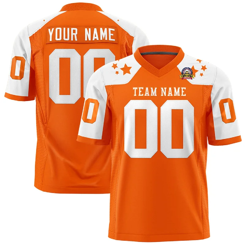 Custom Orange White Personalized Shoulder Star Pattern Authentic Football Jersey