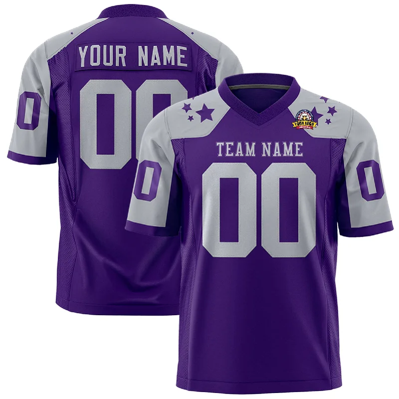 Custom Purple Gray Personalized Shoulder Star Pattern Authentic Football Jersey