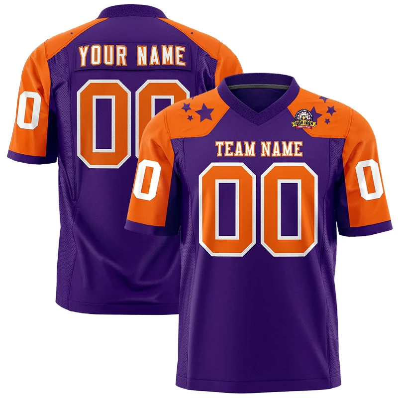 Custom Purple Orange Personalized Shoulder Star Pattern Authentic Football Jersey