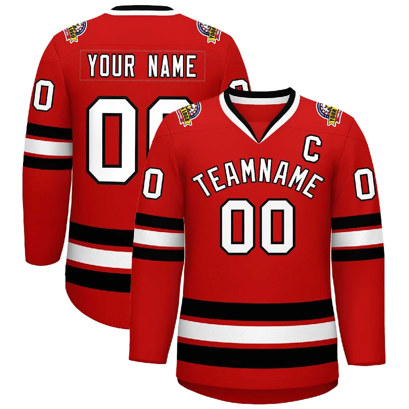 Custom Red White-Black Classic Style Hockey Jersey