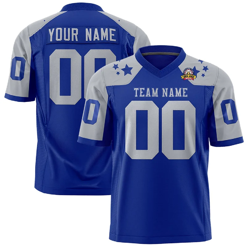 Custom Royal Gray Personalized Shoulder Star Pattern Authentic Football Jersey