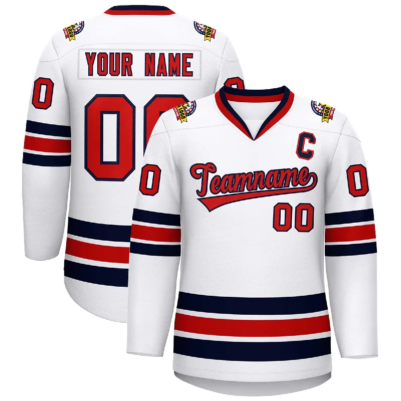 Custom White Red-Navy Classic Style Hockey Jersey