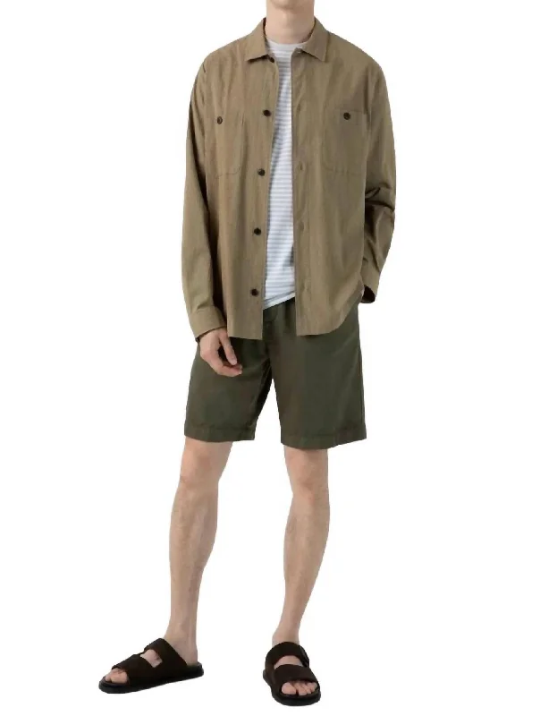 Cotton Linen Drawstring Short In Khaki