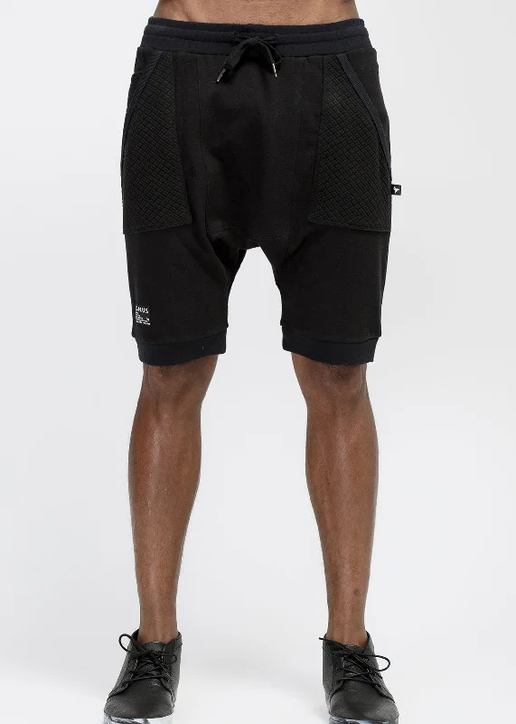 Konus Men's Drop Crotch Shorts Contrast Pockets in Black